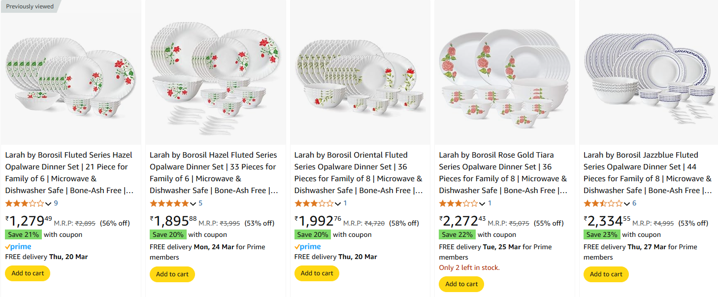 Image of Larah by Borosil Opalware Dinner Set - Minimum 50% Off + Extra Coupon Discount