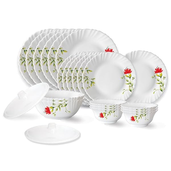 Image of Larah by Borosil Oriental Fluted Series Opalware Dinner Set 