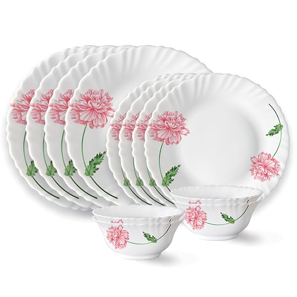 Image of Larah by Borosil Red Mist Fluted Series Opalware Dinner Set