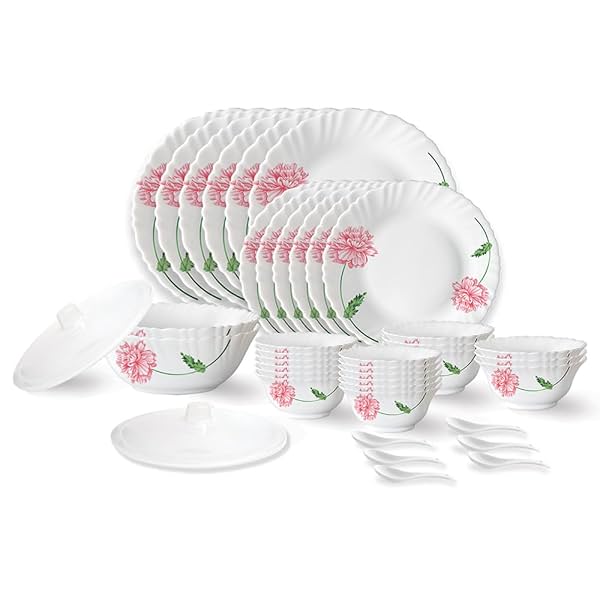 Image of Larah by Borosil Red Mist Fluted Series Opalware Dinner Set 