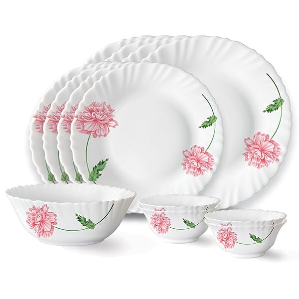 Image of Larah by Borosil Red Mist Opalware Dinner Set (13 Pc)