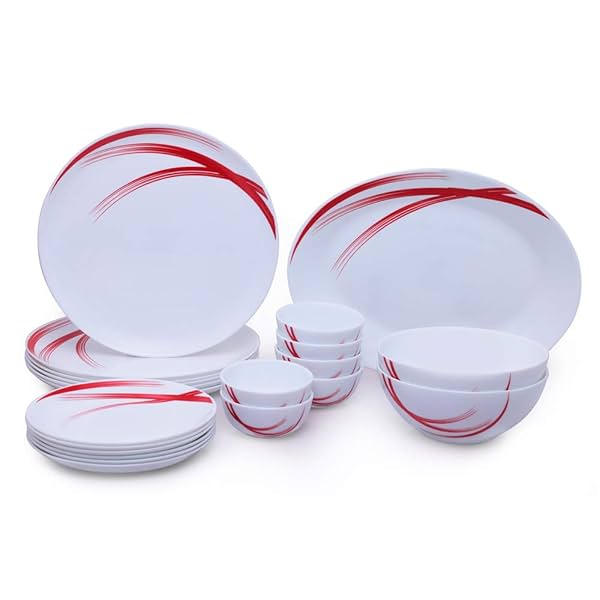 Image of Larah by Borosil Red Stella Moon Series Opalware Dinnerset 