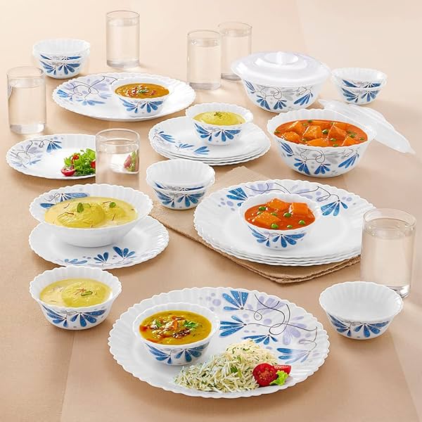 Image of Larah by Borosil Twilight Silk Series Opalware Dinner Set with Glasses