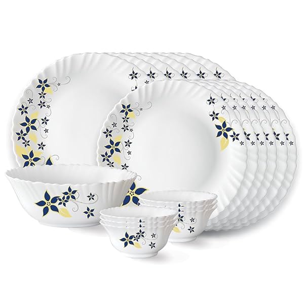 Image of Larah by Borosil Viva Fluted Series Opalware Dinner Set | 19 Pieces