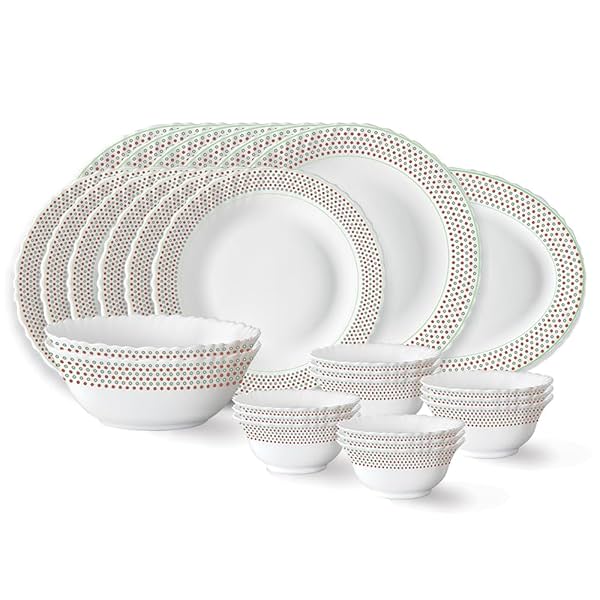 Image of Larah by Borosil Waltz Fluted Series Opalware Dinner Set 