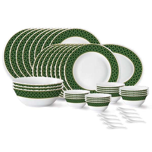 Image of Larah by Borosil Yuri Fluted Series Opalware Dinner Set 44pcs