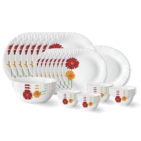 Image of Larah by Borosil Zinnia Fluted Series Opalware Dinner Set | 36 Pieces