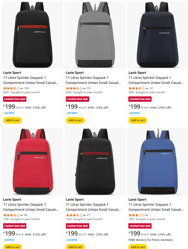 Image of Lavie Sport 11 Litres backpacks @ Flat ₹199