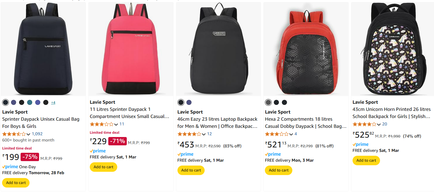 Image of Lavie Sport Backpack starting @ ₹199