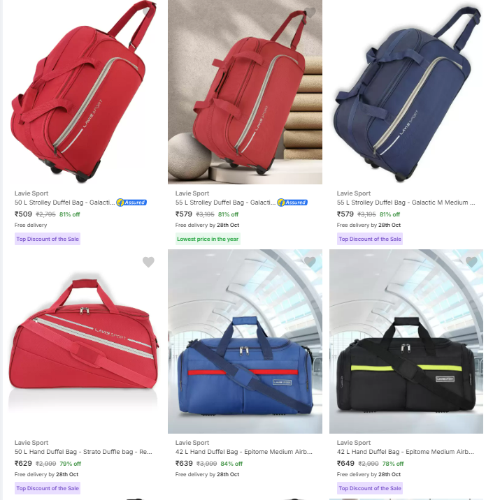 Image of Lavie Sport Duffel Bags Starts ₹509 | Up to 84% Discount