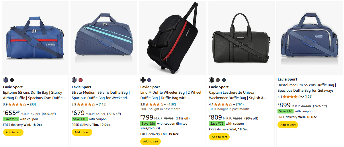 Image of Lavie Sport Epitome Duffle Bag up to 84% Discount+ Extra Coupon Discount