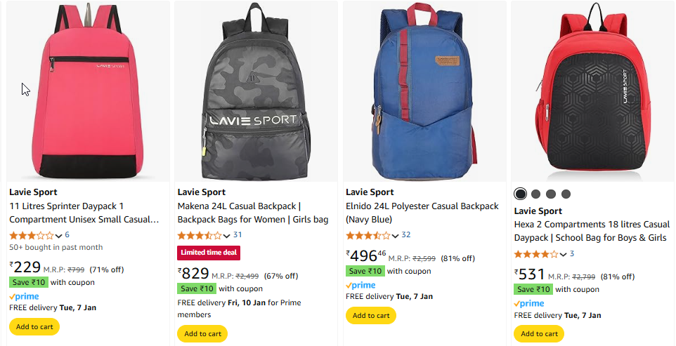 Image of Lavie Sport Makena 24L Casual Backpack Starting Price @ ₹229