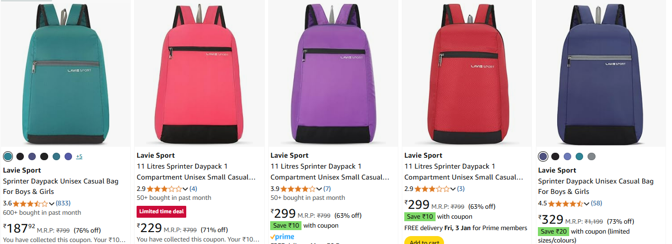 Image of Lavie Sport Sprinter Daypack Unisex Casual Bag is Available at Minimum 50% -84% Discount