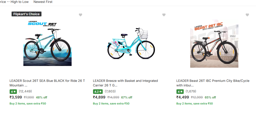 Image of Leader Cycles Starting at just ₹3599