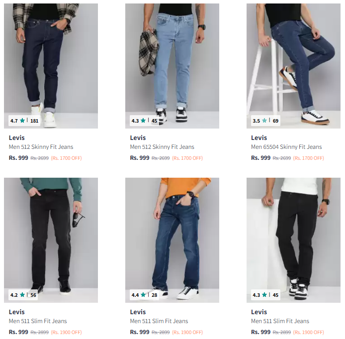 Image of Levi's Brand Men's Jeans @ Flat ₹999