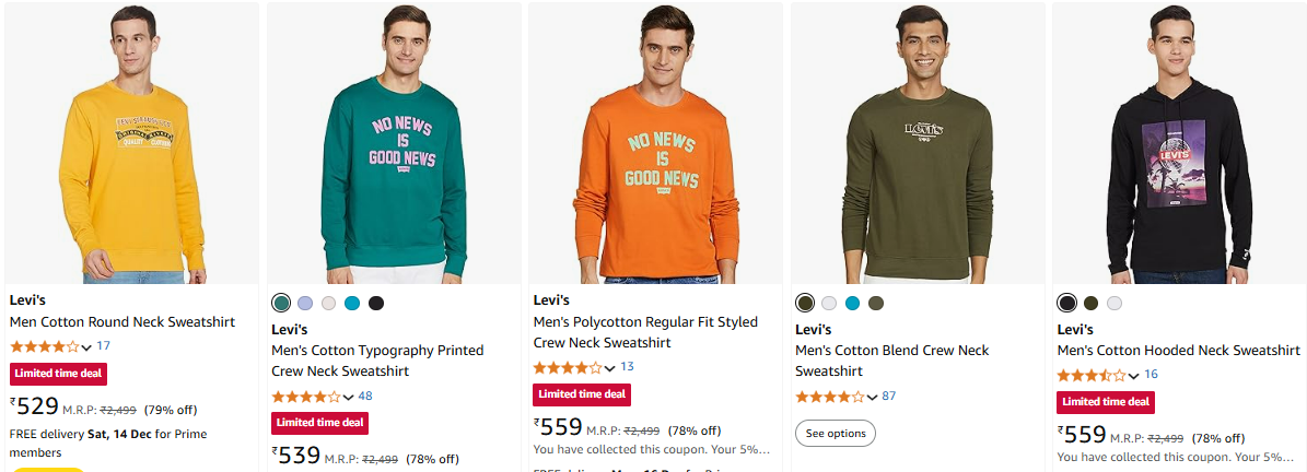 Image of Levi's Men Cotton Round Neck Sweatshirt up to 79% Discount 