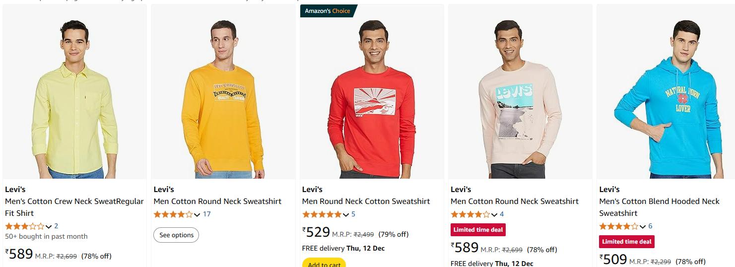 Image of Levi's Men Cotton Sweatshirt up to 80% Discount 