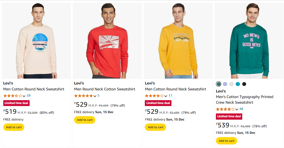 Image of Levi's Men Sweatshirt upto 80% Discount