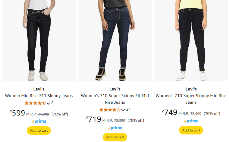 Image of Levi's Women Jeans Starting @ ₹599 up to 70% Discount