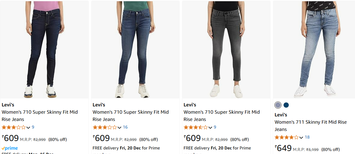 Image of Levi's Women's Skinny Fit Mid Rise Jeans Starting at ₹609