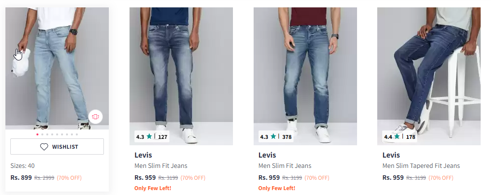 Image of Levis Men 512 Tapered Fit Light Fade Stretchable Jeans Starting Price @₹899