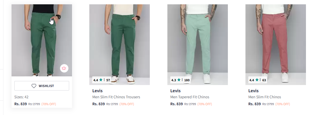 Image of Levis Men Tapered Fit Chinos Trousers Flat 70% Discount