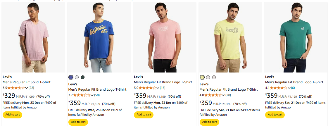 Image of Levis Men's T-shirts minimum 70% Discount