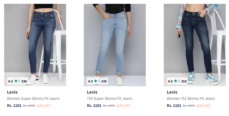 Image of Levis Women's Jeans at Minimum 60% Discount