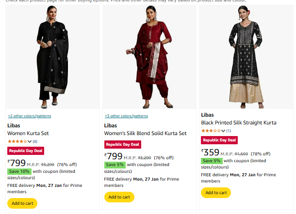 Image of Libas Women Kurta Set @ Minimum 75% Discount