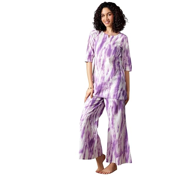 Image of Libas Women's Printed Cotton Relaxed Night Suit