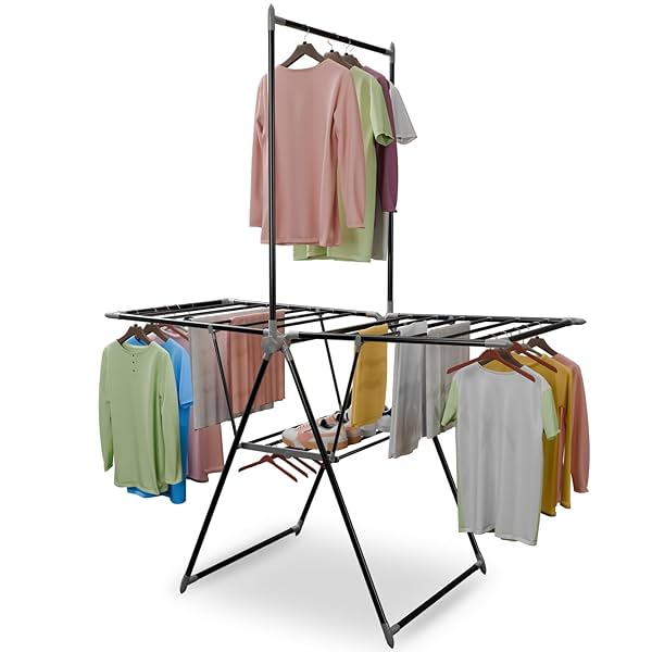 Image of Lifelong Clothes Stand for Drying - Foldable Hanging Stand with Height Adjustable Wings - 55 Feet Drying Length,