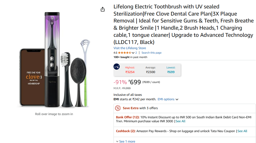 Image of Lifelong Electric Toothbrush with UV sealed Sterilization