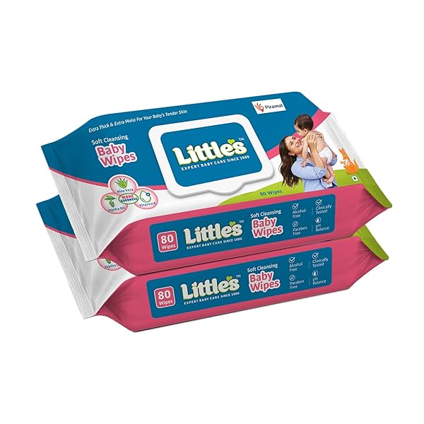 Image of Little's Soft Cleansing Baby Wipes with Lid | 80 Wipes x Pack of 2 - 160 Wipes