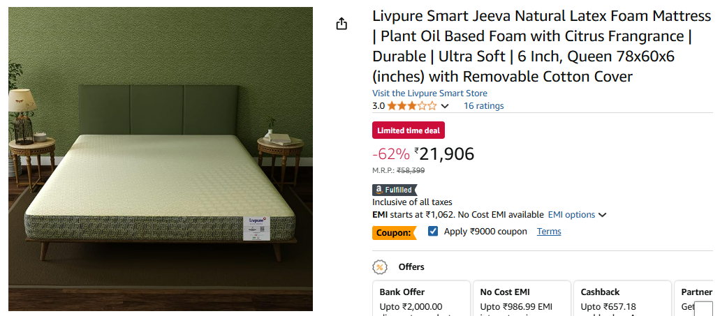 Image of Livpure Smart Jeeva Natural Latex Foam Mattress