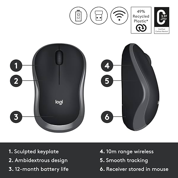 Image of Logitech M186 Wireless Mouse, 2.4GHz with USB Mini Receiver