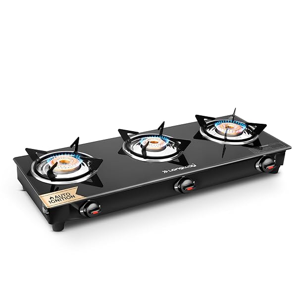 Image of Longway Furn Glass Top, 3 Burner Auto Ignition Glass Gas Stove