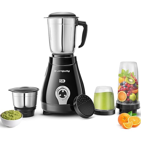 Image of Longway Reo 550 Watt Mixer Grinder with 4 Jars for Grinding.