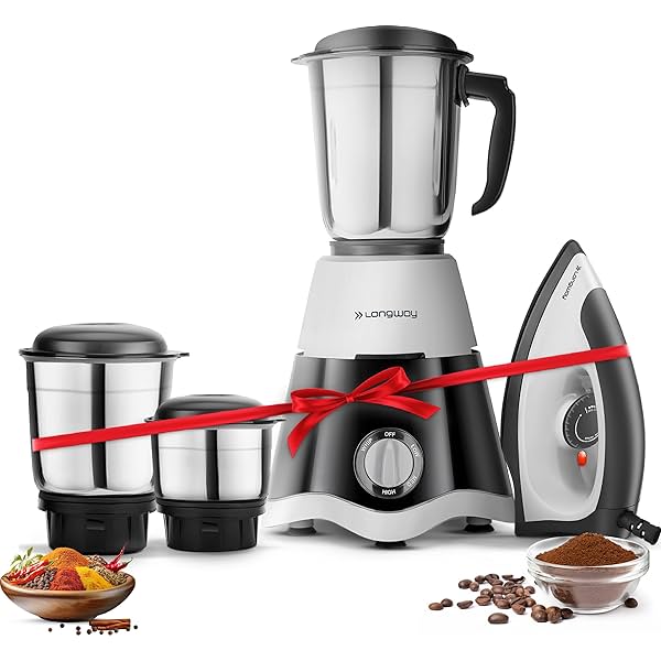 Image of Longway Super Dlx 700 Watt Mixer Grinder with 3 Jars for Grinding, Mixing with Powerful Motor & Kwid 1100 Watt Dry Iron 