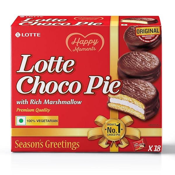 Image of Lotte Choco Pie - Soft Biscuits coated with Premium Chocolate - (Pack of 18)