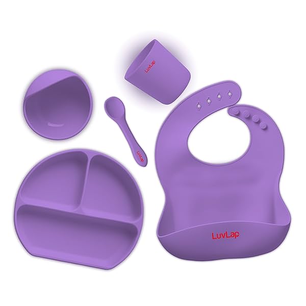 Image of LuvLap 5-in-1 Silicone Baby Cutlery Set, Baby Feeding