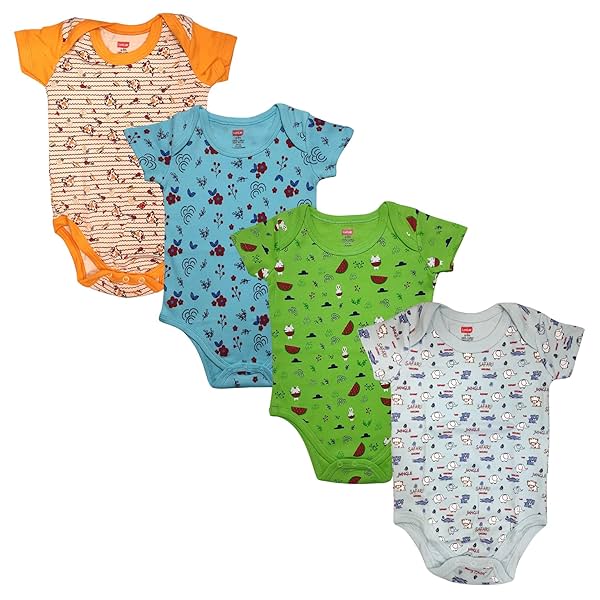 Image of LuvLap Baby Boy and Girl Half Sleeve Romper/Bodysuit Pack of 4 Set