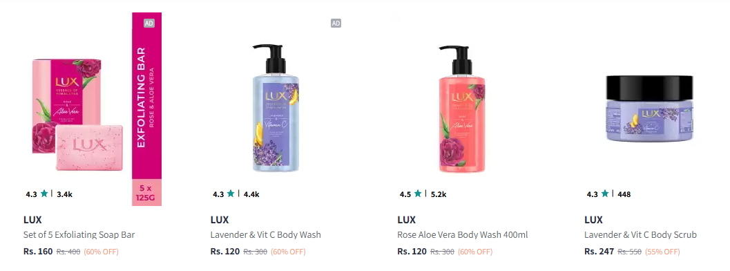 Image of Lux Beauty Product upto 60% Discount