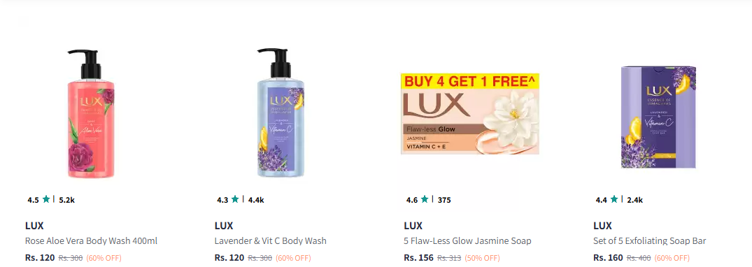 Image of Lux Body Wash & Bath Soap Bar up to 60% Discount 