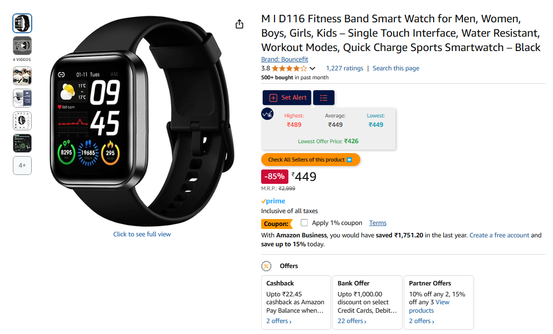 Image of M I D116 Fitness Band Smart Watch