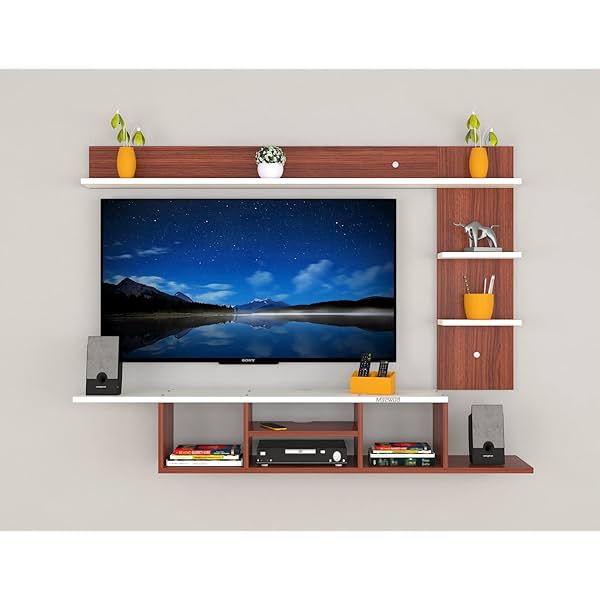 Image of MACWUD Byron Wooden TV Entertainment Unit/Wall Set Top Box Shelf Stand