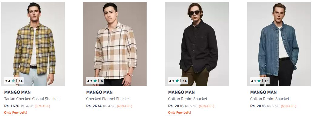 Image of MANGO MAN Checked Casual Shacket at Flat 65% Discount 