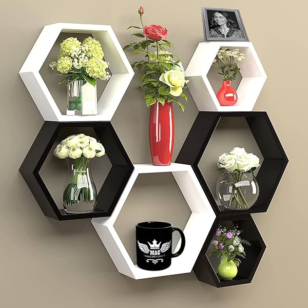 Image of MAYRA Hexagon Wall Shelves Wooden Shelf PO6