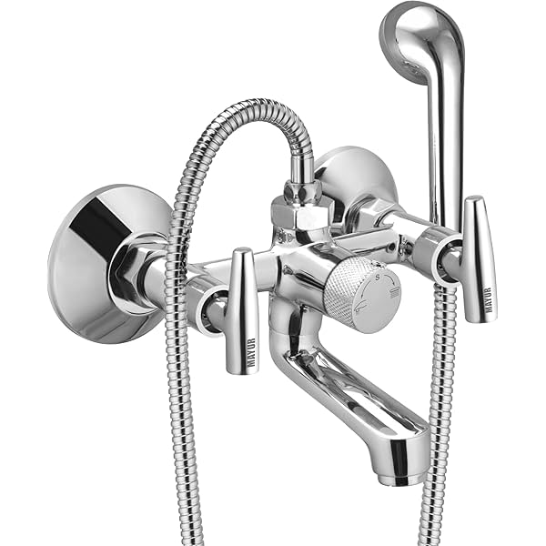 Image of MAYUR ÖCICH Brass Wall Mixer Tap for Bathroom with 5 Function Hand Shower