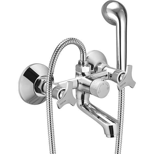 Image of MAYUR ÖCICH Brass Wall Mixer Tap for Bathroom with 5 Function Hand Shower