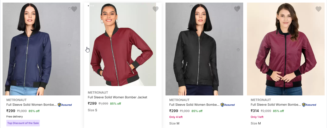 Image of METRONAUT Full Sleeve Solid Women Bomber Jacket Starting @ ₹299